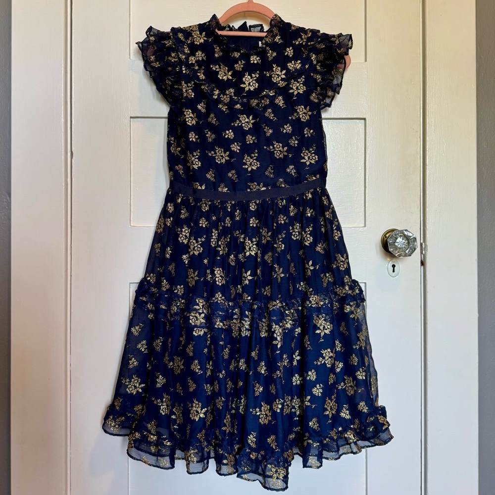Janie and Jack Navy and Gold Floral Dress